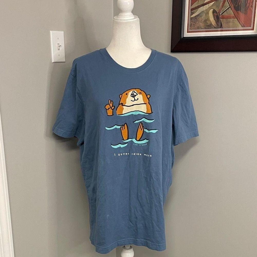 Life is Good Crusher Tee Mens Short Sleeve Tshirt Size XL Otter Beaver Beach